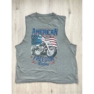 Vintage Y2K American Freedom Riders Machine Tank Top Mens L Gray Distressed Bike